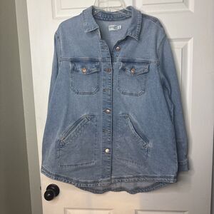 Terra & Sky 0X Denim Jacket Light Wash Button Front Women's Plus Long Sleeve 0X